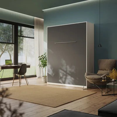 Produktbild von Schrankbett Klappbett 160cm Vertikal  Komfort Lattenrost SMARTBett Weiss/Anthrazit mit Matratze 160cm