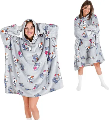 Produktbild von Very Soft Lazy Robe Grey Cats 100 cm Bademantel
