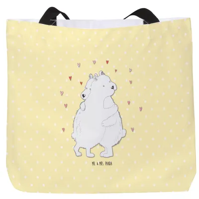 Produktbild von Mr. & Mrs. Panda Schultasche Eisbär Umarmen - Gelb Pastell - Geschenk, Strandtasche, Reisetasche, Tasche, Lustige Sprüche, Tote Bag, Laptoptasche