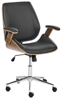 Produktbild von BELIANI Bürostuhl Schwarz Kunstleder Holzoptik Höhenverstellbar Drehbar mit Armlehnen Neigungsfunktion Modern Arbeitszimmer Drehstuhl Arbeitsstuhl