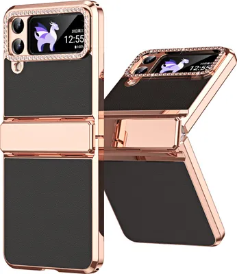 Obrázek produktu pro Pouzdro pro Samsung Galaxy Z Flip 4 5G lesklé a diamantovým galvanizované kryt s ochranou pantu černé