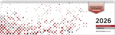 Produktbild von Zettler Tischquerkalender 1W/2S Perfo XL Rot 2026 – Bürokalender 36x11 cm, Wochenkalender mit 1 Woche auf 2 Seiten, deutschem Kalendarium, Stundeneint