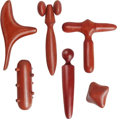 Productafbeelding van 7 stuks triggerpunt, massageapparaat, hout, voetmassagestaaf, acupressuurstift, fasciastaaf, massaestaf, triggerdinger