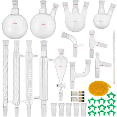 Immagine prodotto di VEVOR Set di vetreria da laboratorio da 32 pezzi con 24/40 giunti, set di vetreria da laboratorio per chimica organica, condensatore da laboratorio, importante attrezzatura da laboratorio