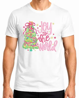 Produktbild von Joy to the World Weihnachtsbaum Pink Glitzer Geschenk Christmas Herren T-Shirt, Weiß, M