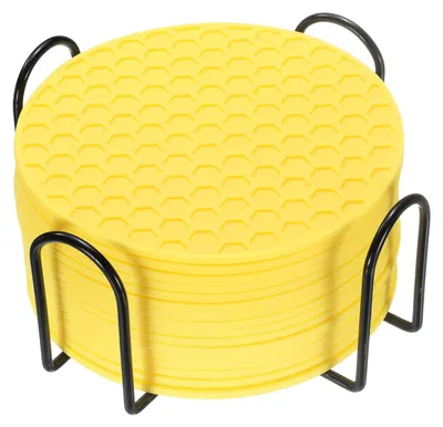 Silikon-Untersetzer 16er-Set mit Halter, 10 cm, gelb
