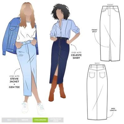 Nähschnittmuster Damen Jeansrock, Größen 10-22