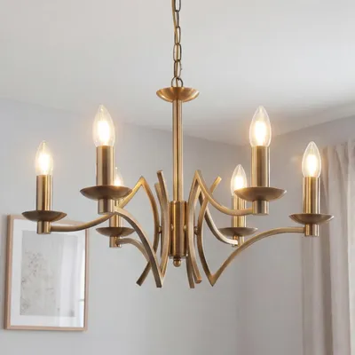 Produktbild von Kronleuchter Metall B: 56 cm H: max. 150 cm in Messing Antik E14 Modern Lüster Hängeleuchte