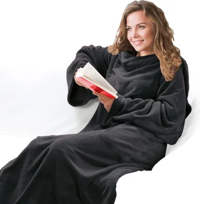 Produktbild von NYVI Ärmeldecke CozyWear XXL 150x240 cm Anthrazit - Luxus TV Decke mit Ärmeln - Extragroße & Extraflauschige tragbare Kuscheldecke - Sofadecke Couchdecke zum Tragen - ,