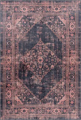 Immagine prodotto di Tappeto lavabile per soggiorno, corridoio o cucina, forma rettangolare, dimensioni 140x200 cm, colore rosso, design orientale, realizzato in poliestere