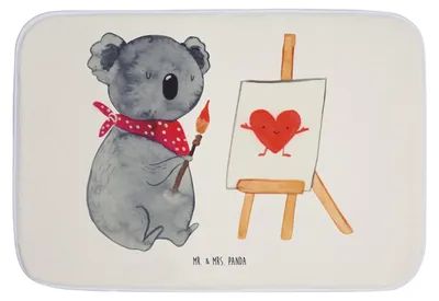 Produktbild von Mr. & Mrs. Panda Badvorleger Koala Künstler - Weiß - Geschenk, duschmatte, Gefühle, Zeichnen, Badteppich, Badematte, Liebesgeschenk, Liebe, Badezimmerteppich, Teppich Bad