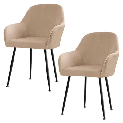Produktbild von Stuhlhussen 2er Set Stretch Samt für Esszimmerstühle Schwingstühle mit Armlehne Sand
