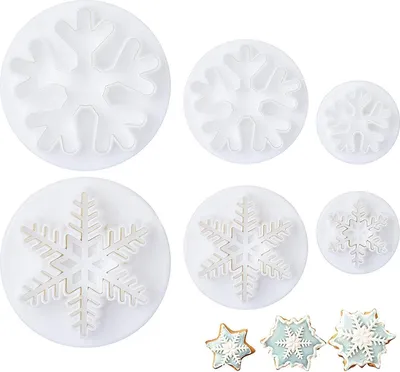 Produktbild von 6× Schneeflocken Ausstecher Fondant Ausstechform Schnee Weihnachten Tortendeko Auswerfer Stempel Backzubehör für Kekse Torte Schokolade DIY Umweltfreu