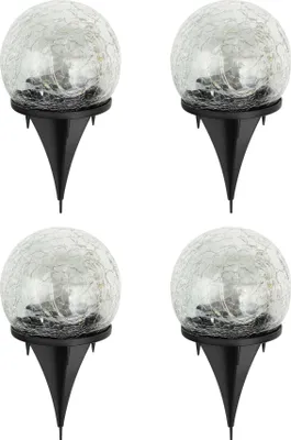 Produktbild von HI 4er Set LED Solar Crackle Glas Lampen Solarbeleuchtung mit Erdspieß 70395