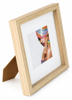 Produktbild von 3D Objektrahmen Bilderrahmen mit Passepartout & gehärtetem Glas Holz MDF Rahmen Foto Poster - Farbe: Natur | Format: 23x23