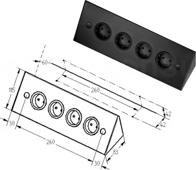 Obrázek produktu pro Thebo rohová zásuvka 17588/320 černá 4-zásuvková ST 3007/320 320 mm