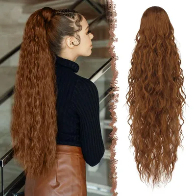 Obrázek produktu pro Paruka, cop, culík, syntetická, vlnitá, kudrnatá, hnědá, 65 cm