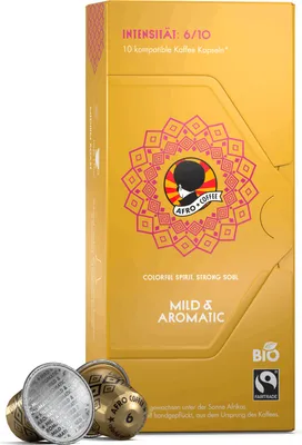 Produktbild von AFRO COFFEE Mild & Aromatic Premium Kaffee Kapseln 10 Stück - Fairtrade Arabica & Robusta Kaffeekapseln von AFRO COFFEE