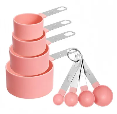 Immagine prodotto di Set da 8 pezzi di misurini e cucchiai rosa, in acciaio inossidabile, senza BPA
