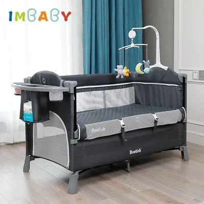 Immagine prodotto di Culla pieghevole grigia con fasciatoio, 126x70x76 cm, contenitore multiuso