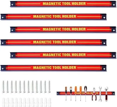 Image de Porte-outils magnétiques - Fixation murale - Bande magnétique de 46 cm - Porte-outils - Boîte d'atelier magnétique - Rouge