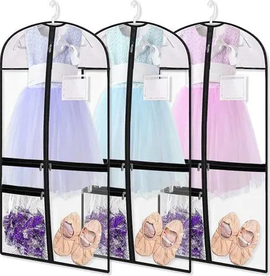 Image de Ensemble de 3 housses de protection pour vêtements Unyqoos® – housses imperméables en PVC avec fenêtre transparente, longues, avec compartiment de rangement et boucle pour étiquette, pliables pour le voyage et le stockage
