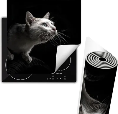 Produktbild von Herdabdeckplatte 60x52 cm Glaskeramikkochfeld Abdeckung Anti Rutsch Matte Aufrollbar, Schwarz Katze