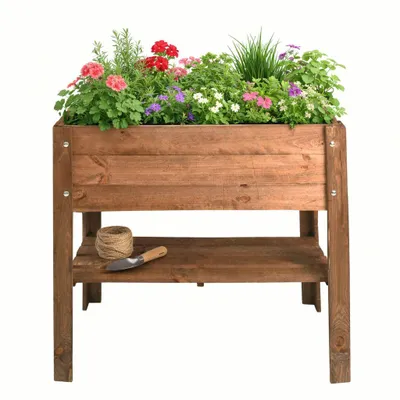 Produktbild von Hochbeet aus Holz mit Ablage 80,5x78,5x40cm Kräuterbeet Gemüsebeet Holzhochbeet