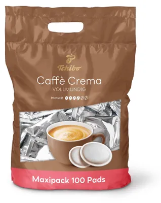Produktbild von Tchibo Kaffeepads Vorratspack Maxipack, Caffè Crema vollmundig, 100 Stück – 1x 100 Pads (Kaffee, ausgewogen und vollmundig), nachhaltig, geeignet für Senseo Maschinen