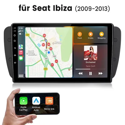 Image de Autoradio GPS compatible avec Carplay pour Seat Ibiza 6J (2009-2013), avec Bluetooth, commandes au volant, tuner FM, navigation, RDS, égaliseur et système Linux