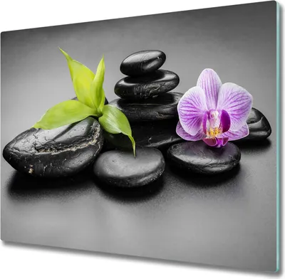 Produktbild von Glas Herdabdeckplatte 60x52 cm Spritzschutz Glasabdeckplatte Schneidebrett Zen Steine