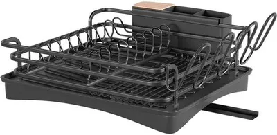 Produktbild von Aluminium Afdruiprek schwarz mit Becherhalter und Besteckkorb