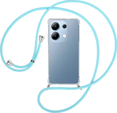 Produktbild von Handykette Backcover-Schutzhülle mit Band (Metall silberfarben) für Xiaomi Poco M6 Pro (6.67'') - himmelblau