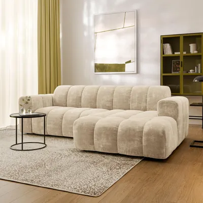 Produktbild von Masseno Ecksofa TISI L-Form, Wohnzimmersofa, Couch, Soffa, Couchgarnitur- Creme, LUMO 55