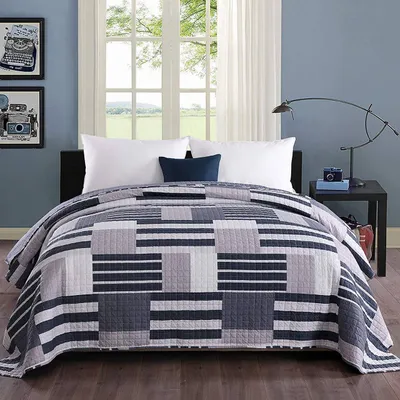 Produktbild von WOLTU Tagesdecke Bettüberwurf Steppdecke Patchwork Wendedesign Bettdecke Stepp Decke Doppelbett Blau+Weiß 150x200 cm
