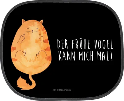 Produktbild von Mr. & Mrs. Panda Sonnenschutz Auto Katze Frühaufsteher - Schwarz - Geschenk, Seitlicher, Verschlafen, Sonnenblende, Kaffee, Tiger, Hitzeschutz, Autoscheiben, Mittelfinger