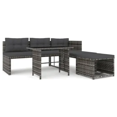 Obrázok produktu pre vidaXL 4-dielny záhradný jedálenský set s vankúšmi Grey Poly Rattan