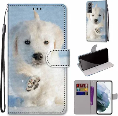 Produktbild von König Design Hülle kompatibel mit Samsung Galaxy S22 5G Kunstleder Handyhülle - Handy Case Schnee-Welpe