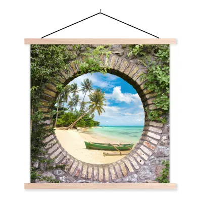 Produktbild von MuchoWow® Textilposter Strand - Palme - Aussicht - Kanu 40x40 cm mit holzfarbenen Rahmen - Posterleiste
