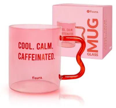 Glazen mok 410 ml Borosilicaatglas roze rode handgreep