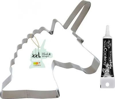 Produktbild von XXL Edelstahl Ausstechform Einhorn + Icing schwarzen Stift