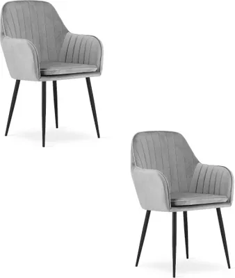 Immagine prodotto di Valora LUGO Sedia in velluto grigio argento con gambe nere x2 | Coppia di sedie moderne grigio argento con gambe nere