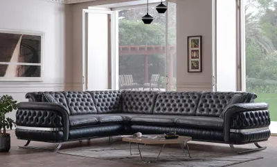 Produktbild von Ecksofa Wohnlandschaft Farbe Schwarz U Form XXL Sofa Neu Chesterfield Neu