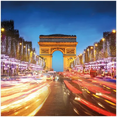 Produktbild von Wallario Memoboard Magnettafel aus Glas, Größe 50 x 50 cm, Motiv Arc de triomphe in Paris bei Nacht