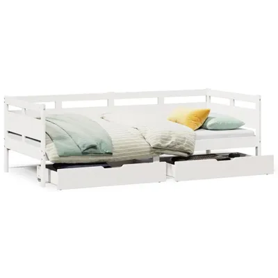 Image de Lit de jour et tiroirs sans matelas blanc 80x200 cm bois massif