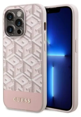Produktbild von Guess Gcube Streifen Magsafe Guhmp14Lhgcfsep Fall für Iphone 14 Pro - rosa