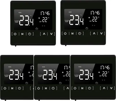 Zdjęcie produktu dla 5X Inteligentny cyfrowy termostat pokojowy z ekranem dotykowym LCD Termostat ścienny do elektrycznego ogrzewania podłogowego 16A Programowalny, czarny