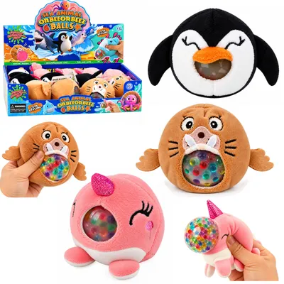Productafbeelding van Pinguin Bruinvis Knijpbare knuffel met waterballen 6 cm