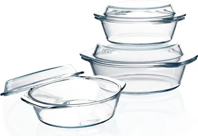 Produktbild von Kleine Braadpannen mit Deksel - Set von 3 - 065+1+14L - Rund - Magnetronbestendig - Ovenbestendig - Doorzichtige - Braadpanset