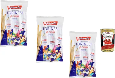 Produktbild von Italian Gourmet Grissini Torinesi Brotstangen 3 x 350 g einzeln verpackt knusprige italienische Breadsticks Snack Aperitif Antipasti Vorratspack + Italian Gourmet Polpa